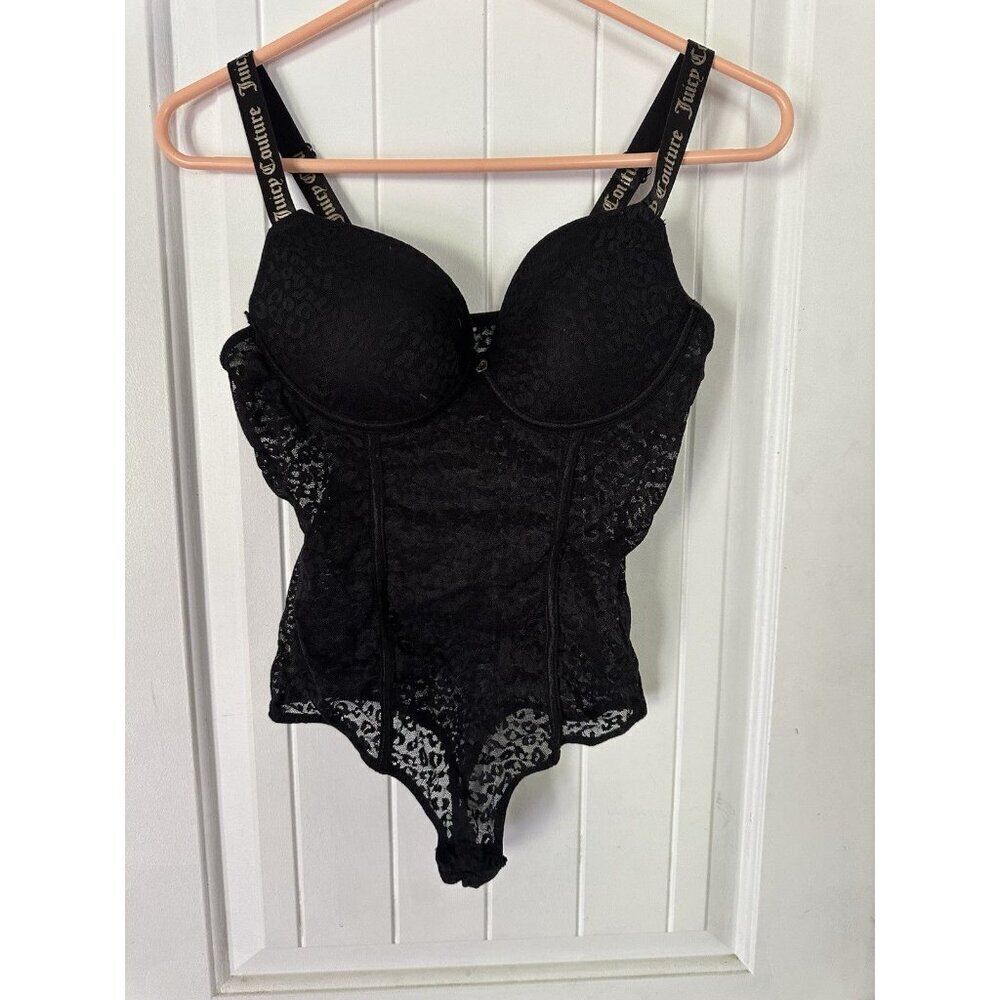 Juicy Couture Black Lace Bodysuit with Push-up Cups Size Medium